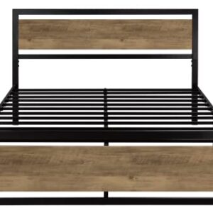 SHA CERLIN Full Size Metal Platform Bed Frame with Wooden Headboard/Heavy Duty Bed Frame with 13 Strong Slats Support/No Box Spring Needed, Brown