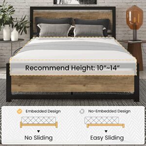 SHA CERLIN Full Size Metal Platform Bed Frame with Wooden Headboard/Heavy Duty Bed Frame with 13 Strong Slats Support/No Box Spring Needed, Brown