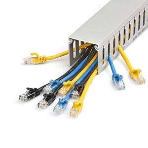 StarTech.com Open Slot Cable Management Raceway with Cover, 2"(50mm) W x 2"(50mm) H - 6.5ft(2m) Length - 1/4"(8mm) Slots, PVC Network Cable Hider/Wall Wire Duct, Max 80 Cables, UL Listed (CBMWD5050)