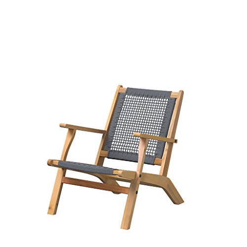 Patio Sense 63635 Vega Natural Stain Outdoor Chair Acacia Wood Construction Woven Web Seat Mid Century Design Comfortable Reclining Armchair Patio Lawn Garden Backyard Deck - Gray Cording