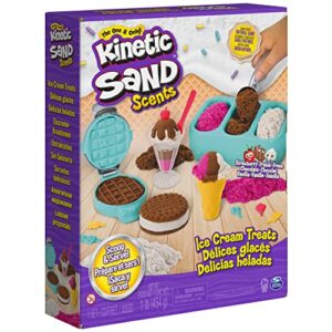 Kinetic Sand Scents, Ice Cream Treats Playset with 3 Colors of All-Natural Scented Play Sand and 6 Serving Tools, Sensory Toys for Kids Ages 3 and up