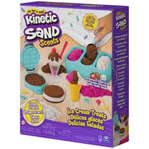 Kinetic Sand Scents, Ice Cream Treats Playset with 3 Colors of All-Natural Scented Play Sand and 6 Serving Tools, Sensory Toys for Kids Ages 3 and up
