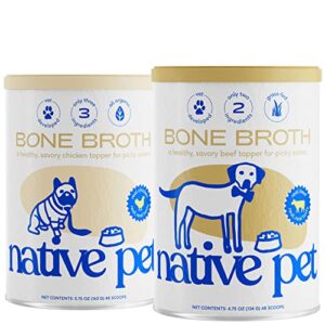 native pet, dogs & cat broth bundle | chicken & beef flavored | dog food topper for picky eater | dog gravy & dog bone broth powder