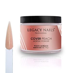 legacy nails professional cover acrylic powder, 4 ounces - ideal for french nail art, create nail art, nail extension that provide a healthy, natural look to nails (cover peach)