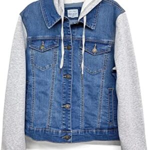 Wax Jeans Women's Juniors Hoodie Denim Jacket, Medium, Light Denim