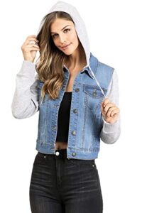 wax jeans women's juniors hoodie denim jacket, medium, light denim