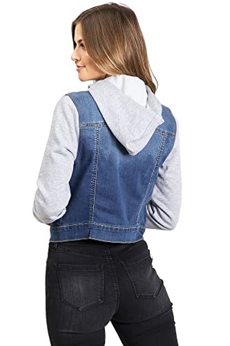 Wax Jeans Women's Juniors Hoodie Denim Jacket, Medium, Light Denim