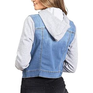 Wax Jeans Women's Juniors Hoodie Denim Jacket, Medium, Light Denim