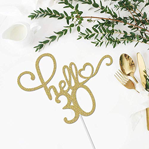 Hello 30 Cake Topper - 30th Birthday/Wedding Party Decoration/30th Birthday Cake Topper (Gold Glitter)