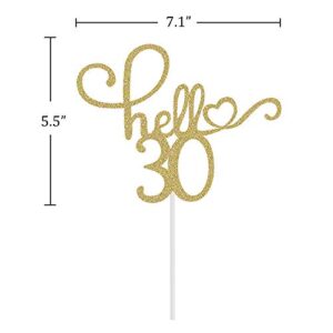 Hello 30 Cake Topper - 30th Birthday/Wedding Party Decoration/30th Birthday Cake Topper (Gold Glitter)