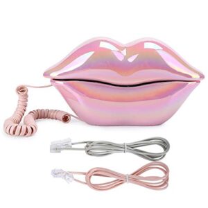 Lip Landline Phone, Electroplating Funny Lip Shape Telephone, Home Desktop Corded Fixed Telephone for Home Office Phones…