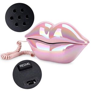 Lip Landline Phone, Electroplating Funny Lip Shape Telephone, Home Desktop Corded Fixed Telephone for Home Office Phones…