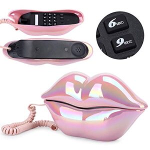 Lip Landline Phone, Electroplating Funny Lip Shape Telephone, Home Desktop Corded Fixed Telephone for Home Office Phones…