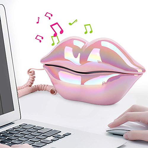 Lip Landline Phone, Electroplating Funny Lip Shape Telephone, Home Desktop Corded Fixed Telephone for Home Office Phones…