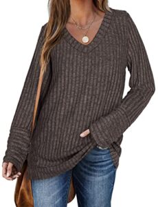 wiholl tunic sweaters for women long sleeve v neck lightweight shirt khaki m