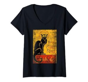 vintage tour du chat noir black cat for halloween v-neck t-shirt