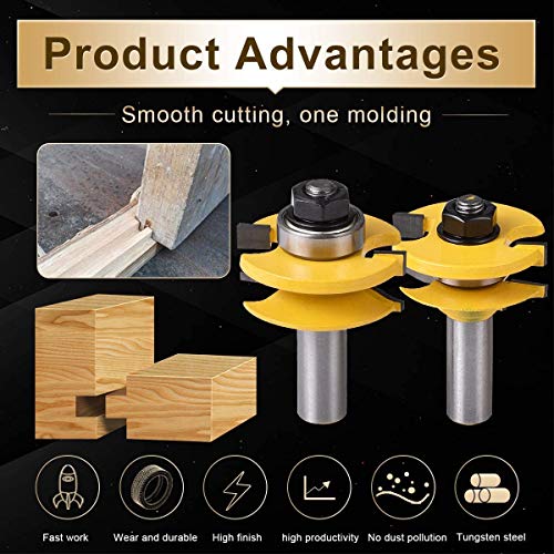 KATUR Rail and Stile Panel Raiser Router Bit Set with Ogee Round Over Raised Panel Cabinet 3Pcs 1/2 Inch Shank Ogee Door Rail and Stile Router Bits Wood Carbide Groove Tongue Milling Tool(1/2" Shank)