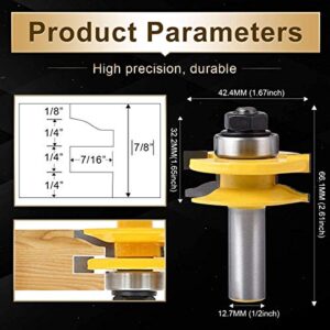 KATUR Rail and Stile Panel Raiser Router Bit Set with Ogee Round Over Raised Panel Cabinet 3Pcs 1/2 Inch Shank Ogee Door Rail and Stile Router Bits Wood Carbide Groove Tongue Milling Tool(1/2" Shank)