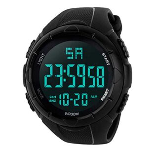 men's digital sports watch waterproof military electronic stopwatch for men with auto date alarm led backlight chronograph black