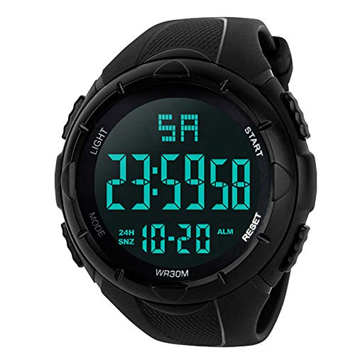 Men's Digital Sports Watch Waterproof Military Electronic Stopwatch for Men with Auto Date Alarm LED Backlight Chronograph Black