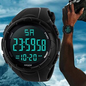 Men's Digital Sports Watch Waterproof Military Electronic Stopwatch for Men with Auto Date Alarm LED Backlight Chronograph Black