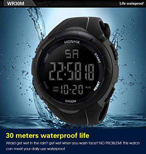 Men's Digital Sports Watch Waterproof Military Electronic Stopwatch for Men with Auto Date Alarm LED Backlight Chronograph Black