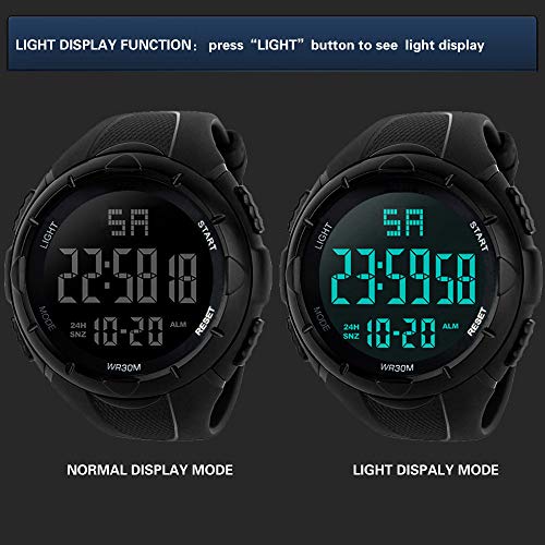 Men's Digital Sports Watch Waterproof Military Electronic Stopwatch for Men with Auto Date Alarm LED Backlight Chronograph Black