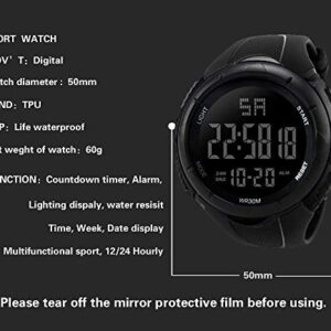 Men's Digital Sports Watch Waterproof Military Electronic Stopwatch for Men with Auto Date Alarm LED Backlight Chronograph Black