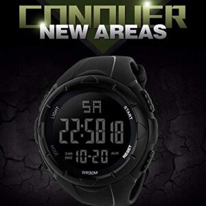 Men's Digital Sports Watch Waterproof Military Electronic Stopwatch for Men with Auto Date Alarm LED Backlight Chronograph Black