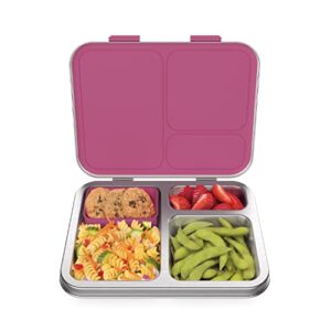 bentgo® kids stainless steel leak-resistant lunch box - bento-style redesigned in 2022 w/upgraded latches, 3 compartments, & extra container - eco-friendly, dishwasher safe, patented design (fuchsia)