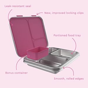 Bentgo® Kids Stainless Steel Leak-Resistant Lunch Box - Bento-Style Redesigned in 2022 w/Upgraded Latches, 3 Compartments, & Extra Container - Eco-Friendly, Dishwasher Safe, Patented Design (Fuchsia)