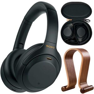 sony wh1000xm4/b premium noise cancelling wireless over-the-ear headphones bundle with deco gear wood headphone display stand and protective travel carry case