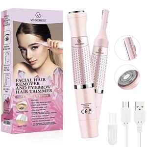 vg vogcrest eyebrow trimmer & facial hair removal for women, 2 in 1, rechargeable painless eyebrow lips body face razors