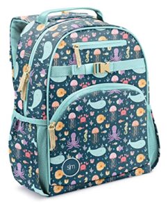 simple modern toddler backpack for school girls | kindergarten elementary kids backpack | fletcher collection | kids - medium (15" tall) | under the sea