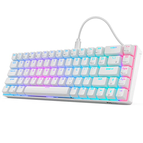 RK ROYAL KLUDGE RK68 (RK855) Wired 65% Mechanical Keyboard, RGB Backlit Ultra-Compact 60% Layout 68 Keys Gaming Keyboard, Hot Swappable Keyboard with Stand-Alone Arrow/Control Keys, Blue Switch, White