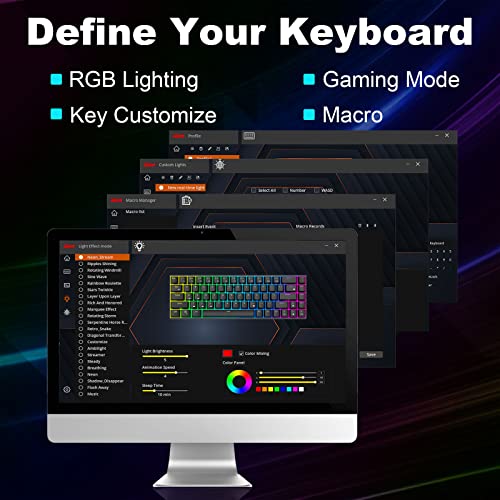 RK ROYAL KLUDGE RK68 (RK855) Wired 65% Mechanical Keyboard, RGB Backlit Ultra-Compact 60% Layout 68 Keys Gaming Keyboard, Hot Swappable Keyboard with Stand-Alone Arrow/Control Keys, Blue Switch, White