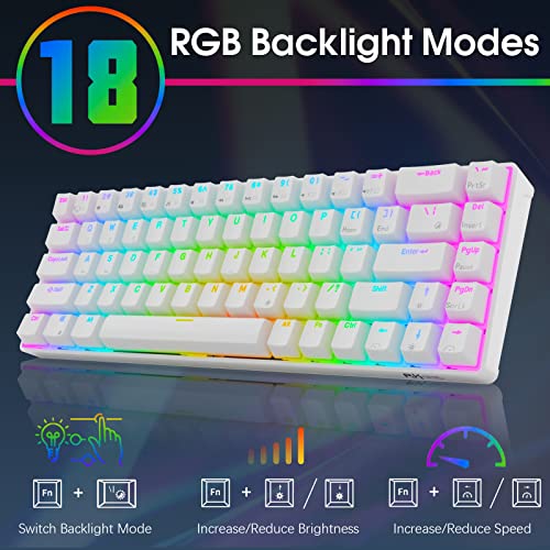RK ROYAL KLUDGE RK68 (RK855) Wired 65% Mechanical Keyboard, RGB Backlit Ultra-Compact 60% Layout 68 Keys Gaming Keyboard, Hot Swappable Keyboard with Stand-Alone Arrow/Control Keys, Blue Switch, White