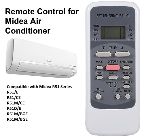 Universal Remote Control Replacement for Midea Air Conditioner (Type: R51M/E)