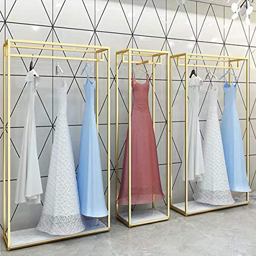 FURVOKIA Heavy Duty Metal Garment Rack,Wedding Dress Retail Studio Display Stand,Floor-Standing Clothing Rack,Shoes Bags Clothes Organizer Storage Shelves (Gold with Metal Plate, 67" H)