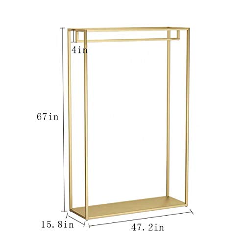 FURVOKIA Heavy Duty Metal Garment Rack,Wedding Dress Retail Studio Display Stand,Floor-Standing Clothing Rack,Shoes Bags Clothes Organizer Storage Shelves (Gold with Metal Plate, 67" H)