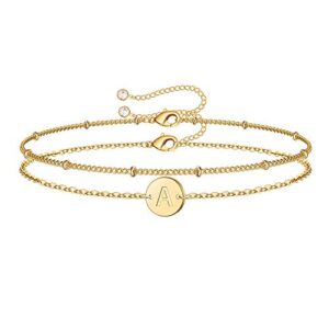 gold bracelets for women teen girl gifts, 14k gold filled layered letter a initial bracelet for women teen girls gifts disc charm bracelet gifts for teen girls gold initial bracelets for women girls gifts