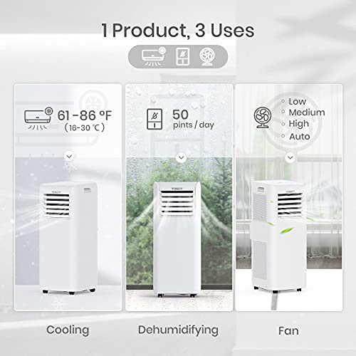 TOSOT 8,000 BTU Air Conditioner Easier to Install, Quiet and 3-in-1 Portable AC, Dehumidifier, Fan for Rooms Up to 250 sq ft, Aovia Series, White
