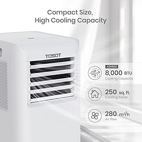 TOSOT 8,000 BTU Air Conditioner Easier to Install, Quiet and 3-in-1 Portable AC, Dehumidifier, Fan for Rooms Up to 250 sq ft, Aovia Series, White