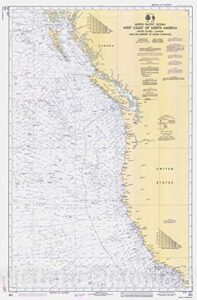 historic pictoric vintage map - west coast of north america mexican border to dixon entrance, 1982 nautical noaa chart - california, washington, oregon (ca, wa, or) - - 44in x 66in