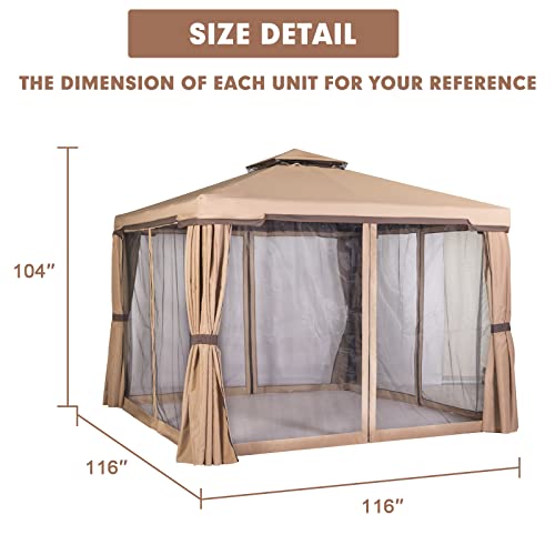 Crownland Outdoor Patio Garden Gazebo 10 x 10 FT, with Mosquito Netting and Double Square Tops, for Wedding Party Commercial Use Backyard Events