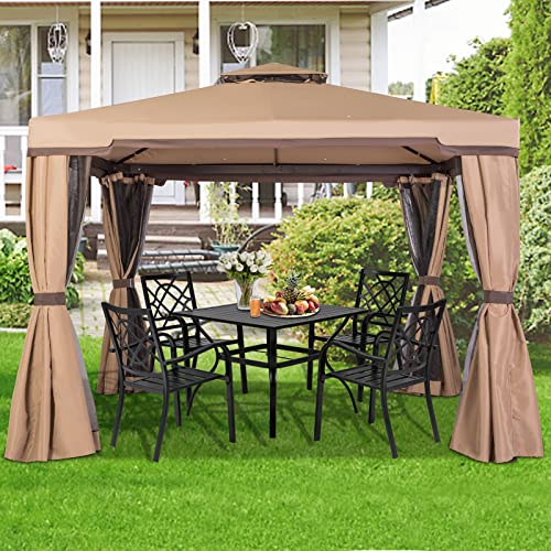 Crownland Outdoor Patio Garden Gazebo 10 x 10 FT, with Mosquito Netting and Double Square Tops, for Wedding Party Commercial Use Backyard Events