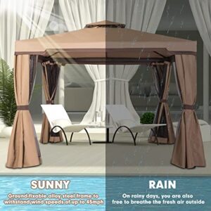 Crownland Outdoor Patio Garden Gazebo 10 x 10 FT, with Mosquito Netting and Double Square Tops, for Wedding Party Commercial Use Backyard Events