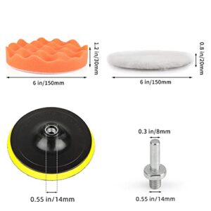 Kshineni Car Buffer Pads 6 Inch Buffing Polishing Pads, 11 Pcs Drill Buffing Kit, Auto Polisher Pads Car Foam Drill for Automotive Polishing, Waxing, Sanding, Sealing Glaze