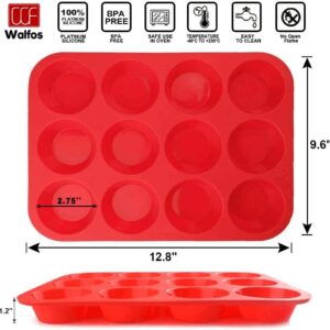 Walfos Silicone Muffin Pan - 12 Cups Regular Silicone Cupcake Pan, Non-stick Silicone Great for Making Muffin Cakes, Tart, Bread - BPA Free and Dishwasher Safe