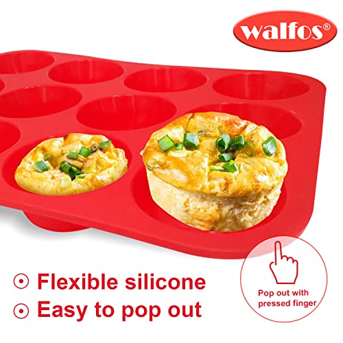 Walfos Silicone Muffin Pan - 12 Cups Regular Silicone Cupcake Pan, Non-stick Silicone Great for Making Muffin Cakes, Tart, Bread - BPA Free and Dishwasher Safe